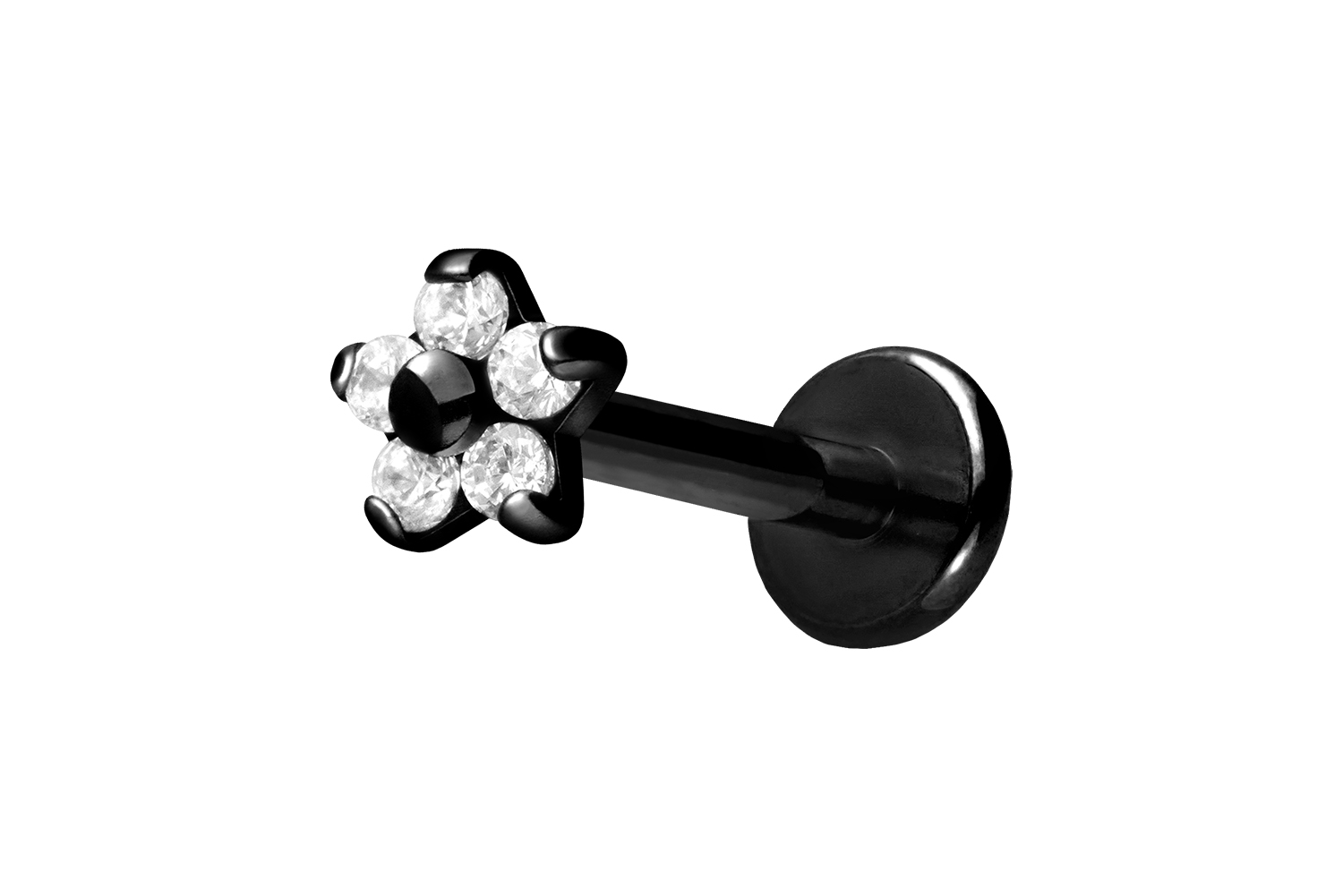 Titan Labret Piercing mit Innengewinde BLUME MIT 5 KRISTALLEN